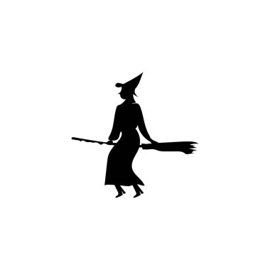 Süpürgedeki cadının silueti beyaz arkaplanda