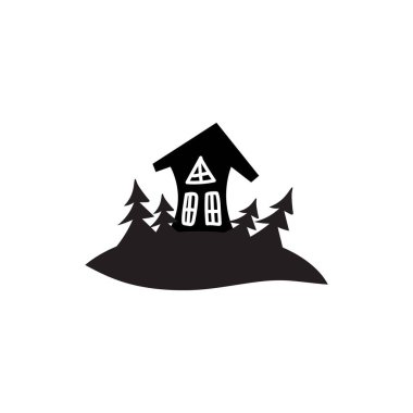 Beyaz arka plandaki ürkütücü evin silueti anahtar sözcükler