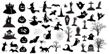 Beyaz arkaplanda Cadılar Bayramı klip kümesi