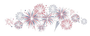 Beyaz arka planda havai fişekler. ABD Bağımsızlık Günü