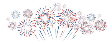 Beyaz arka planda havai fişekler. ABD Bağımsızlık Günü