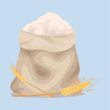 Açık mavi arkaplanda bir torba un.