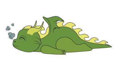 Beyaz arka planda tatlı uyuyan ejderha.