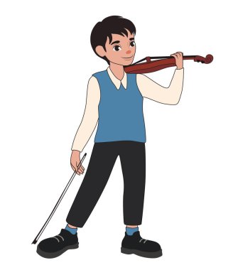 Beyaz arka planda keman çalan çocuk