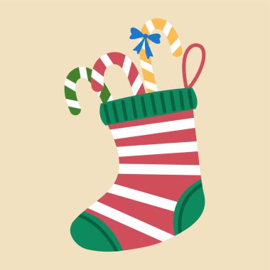 Arkaplanda hediyeler olan güzel bir Noel çorabı.