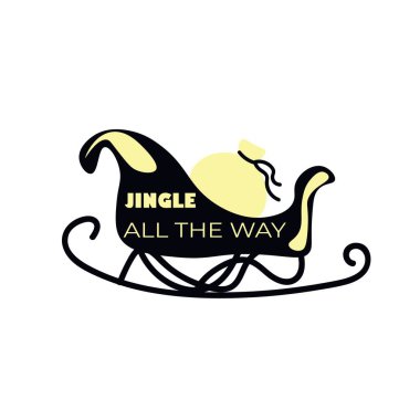 Noel Baba kızak ve beyaz arka planda JINGLE tüm yol mesaj