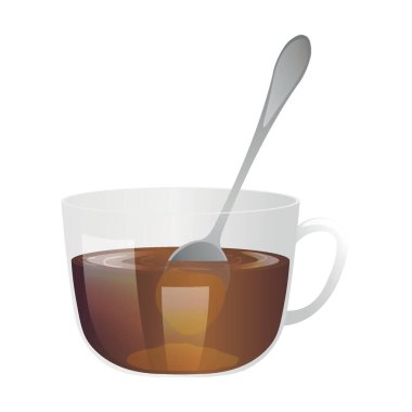 Beyaz zemin üzerinde bal ve kaşık olan bir bardak çay.