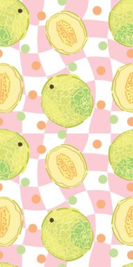 Arka planda bir sürü kavun var. Yaz mevsimi için desen