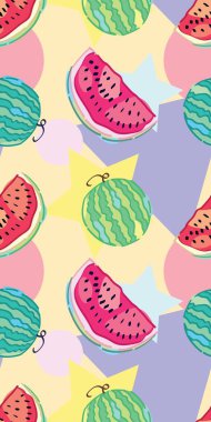 Renkli arka planda bir sürü karpuz. Yaz mevsimi için desen
