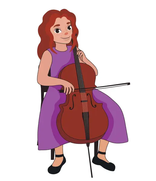 Girl Playing Double Bass White Background — Stock Vector