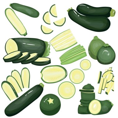Beyaz arka planda taze yeşil kabaklar.