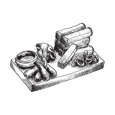 Beyaz arkaplanda abur cubur seti