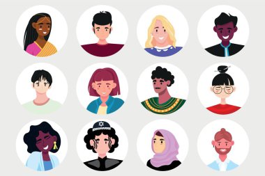 Işık arkaplanındaki farklı çok ırklı insanlar.