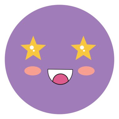 Beyaz arkaplanda yıldızımsı gözleri olan mor bir ifade