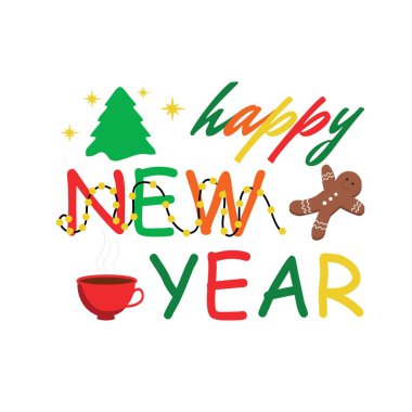 Beyaz arkaplanda Mutlu Yıllar metni