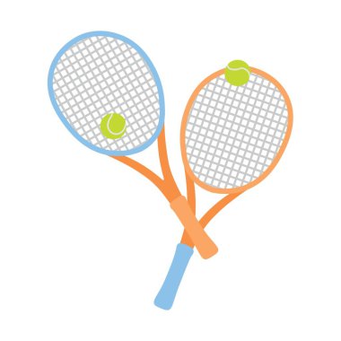 Beyaz arka planda tenis raketleri ve toplar