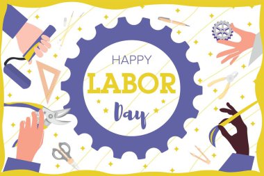 Mutlu İşçi Bayramı için el ele tutuşarak tebrik kartı.