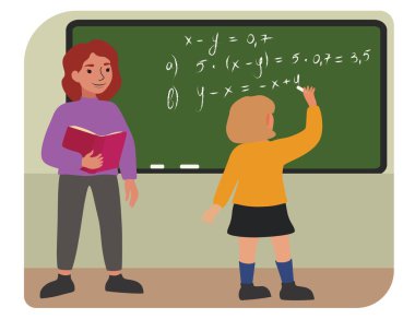 Sınıfta matematik öğretmeni ve liseli kız.