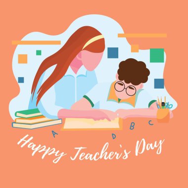 Öğretmen ve küçük çocukla Öğretmenler Günün kutlu olsun.