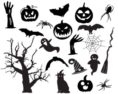 Beyaz arkaplanda Cadılar Bayramı için klip seti