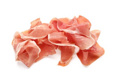 Beyaz arka planda lezzetli jambon dilimleri