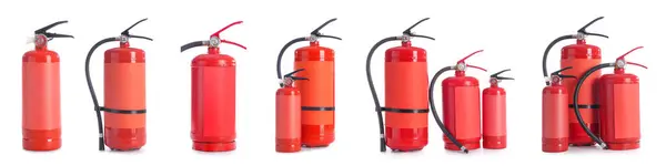 Conjunto Extintores Aislados Blanco —  Fotos de Stock
