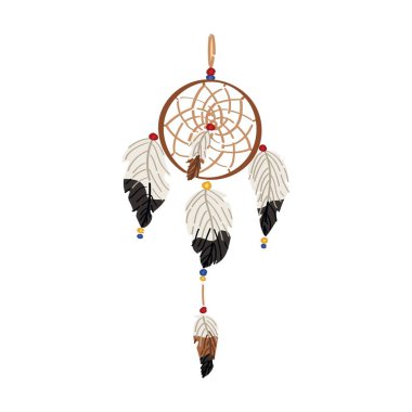 Beyaz arka planda Amerikan Yerlisi rüya yakalayıcısı