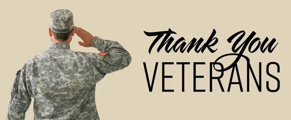 Banner for American Veterans Day with saluting soldier