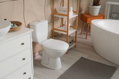 Banyonun içindeki beyaz klozet.