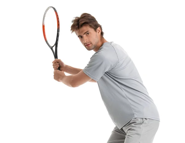 Junge Tennisspielerin Mit Schläger Isoliert Auf Weißem Hintergrund — Stockfoto