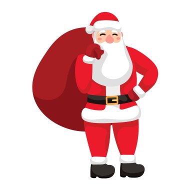 Beyaz arka planda kırmızı çantalı Noel Baba