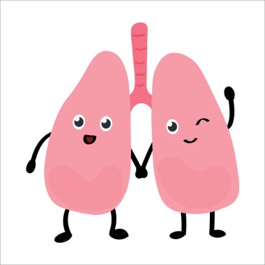 Beyaz arka planda el ele tutuşan sevimli insan ciğerleri.