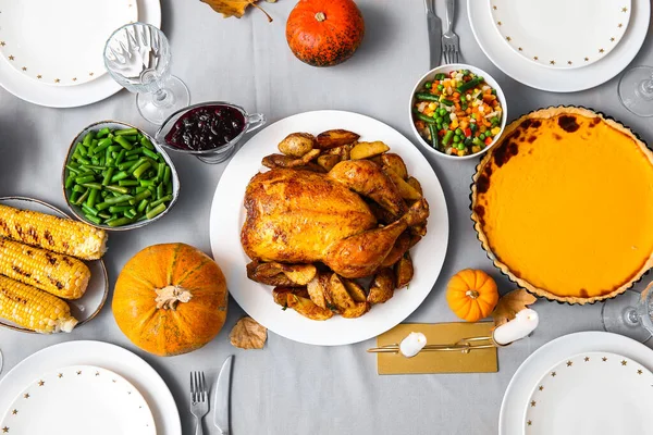 Festive Table Setting Tasty Food Thanksgiving Day Closeup — Stock Photo, Image