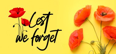 Sarı arka planda kırmızı haşhaş çiçekleri. Kanada 'da Anma Günü