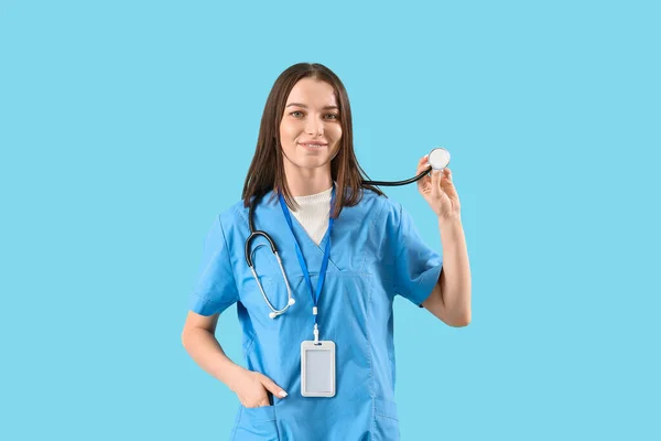 Female Medical Student Blue Background — Stock Photo, Image