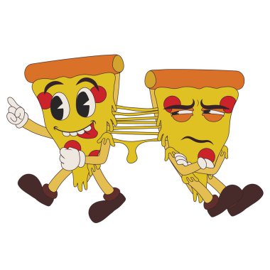 Beyaz arka planda komik pizza dilimleri