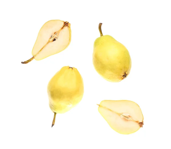 Flying Fresh Pears White Background Stock Image