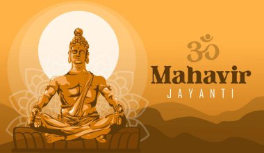 Meditasyon yapan Buddha ile Mahavir Jayanti SancağıName
