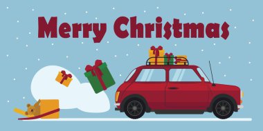 Noel hediyeli ve arabalı şenlikli pankart