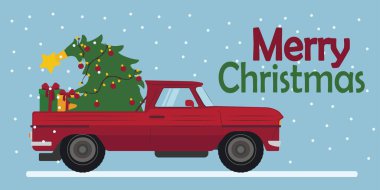 Arabası ve Noel ağacı olan bir bayrak. 