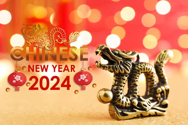 Wenskaart Voor Chinees Nieuwjaar 2024 Met Bronzen Draak — Stockfoto