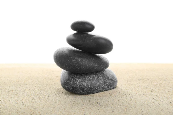Stack Zen Stones Sand Isolated White Background Royalty Free Stock Images