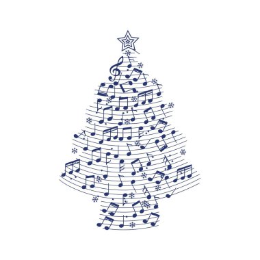 Beyaz arkaplanda notalardan oluşan Noel ağacı