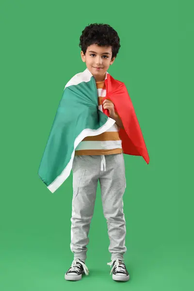 Little Boy Mexican Flag Green Background — Stock Photo, Image