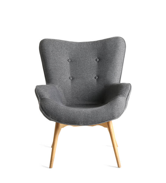 Soft armchair on white background, front view