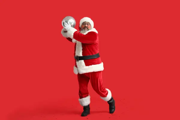 Dancing Santa Claus Disco Ball Red Background — Stock Photo, Image