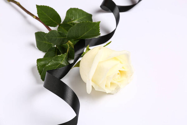 Ruban Noir Deuil Rose Sur Fond Blanc — Photo
