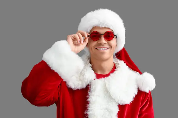Santa Claus Glasses Grey Background — Stock Photo, Image
