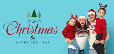 Noel kıyafetleri içinde mutlu aile bayrağını selamlıyorum.