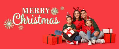 Mutlu aile ve hediyelerle Noel bayrağını selamlıyorum.